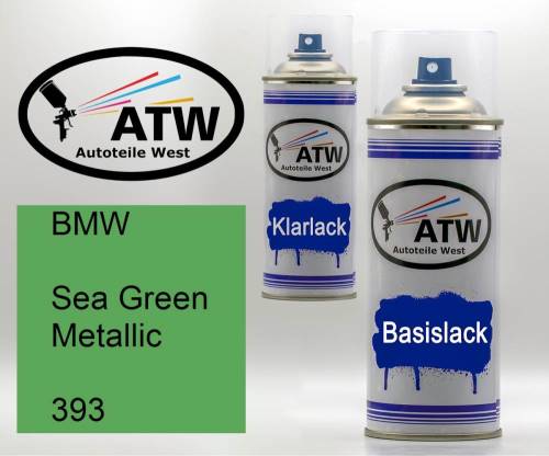 BMW, Sea Green Metallic, 393: 400ml Sprühdose + 400ml Klarlack - Set, von ATW Autoteile West.